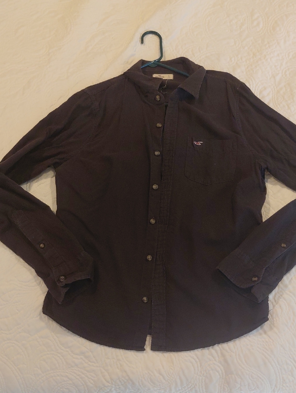 Hollister Men's Button-Down Shirt - Dark Brown